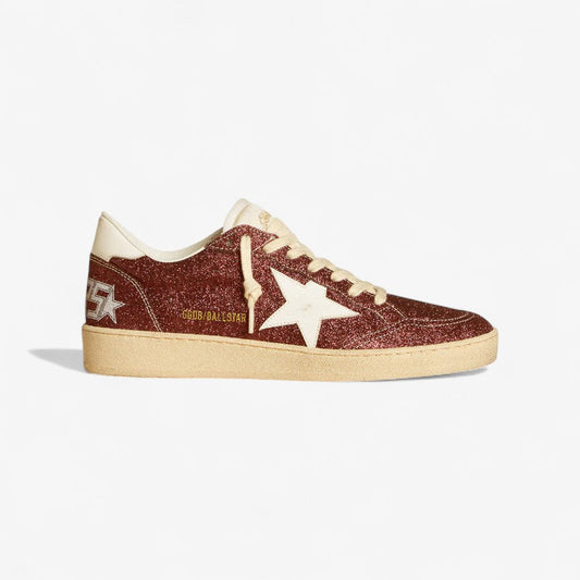 Golden Goose Ball Star c Burgundy Glitter With Star Sneakers - White Unisex Streetwear Limited Edition