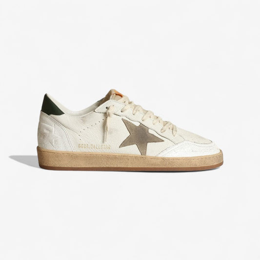 Golden Goose Ball Star c Olive Heel Tab & Suede Star - White Unisex Streetwear Limited Edition