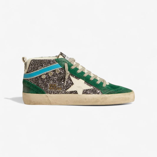 Golden Goose Mid Star Sneaker c Suede & Glitter Combo - Green Unisex Streetwear Limited Edition