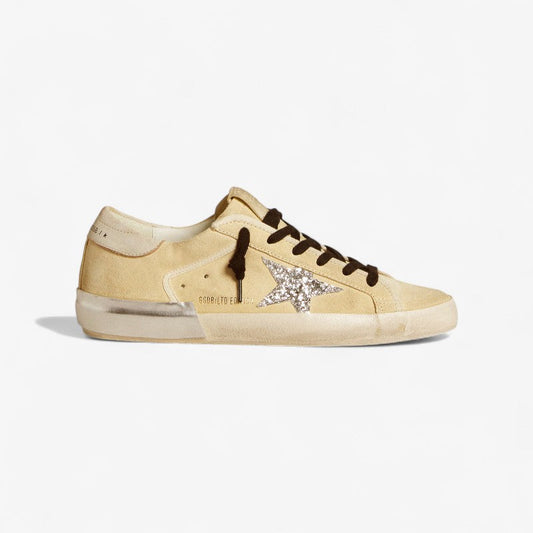 Golden Goose Super-star Ltd c Suede With Glitter Star - Beige Unisex Streetwear Limited Edition