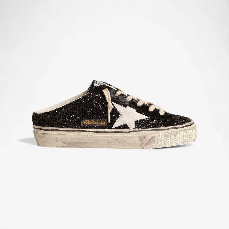 Golden Goose Super-star Slide Mule In Glitter Sneakers - Black Unisex Streetwear Limited Edition