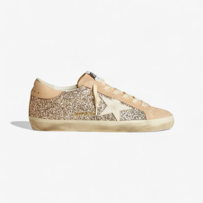 Golden Goose Super-star c Gold Glitter & Suede - Beige Unisex Streetwear Limited Edition
