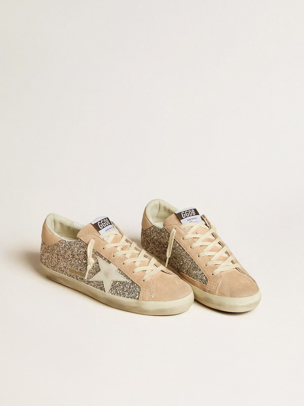 Golden Goose Super-star c Gold Glitter & Suede - Beige Unisex Streetwear Limited Edition