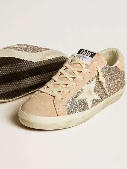 Golden Goose Super-star c Gold Glitter & Suede - Beige Unisex Streetwear Limited Edition