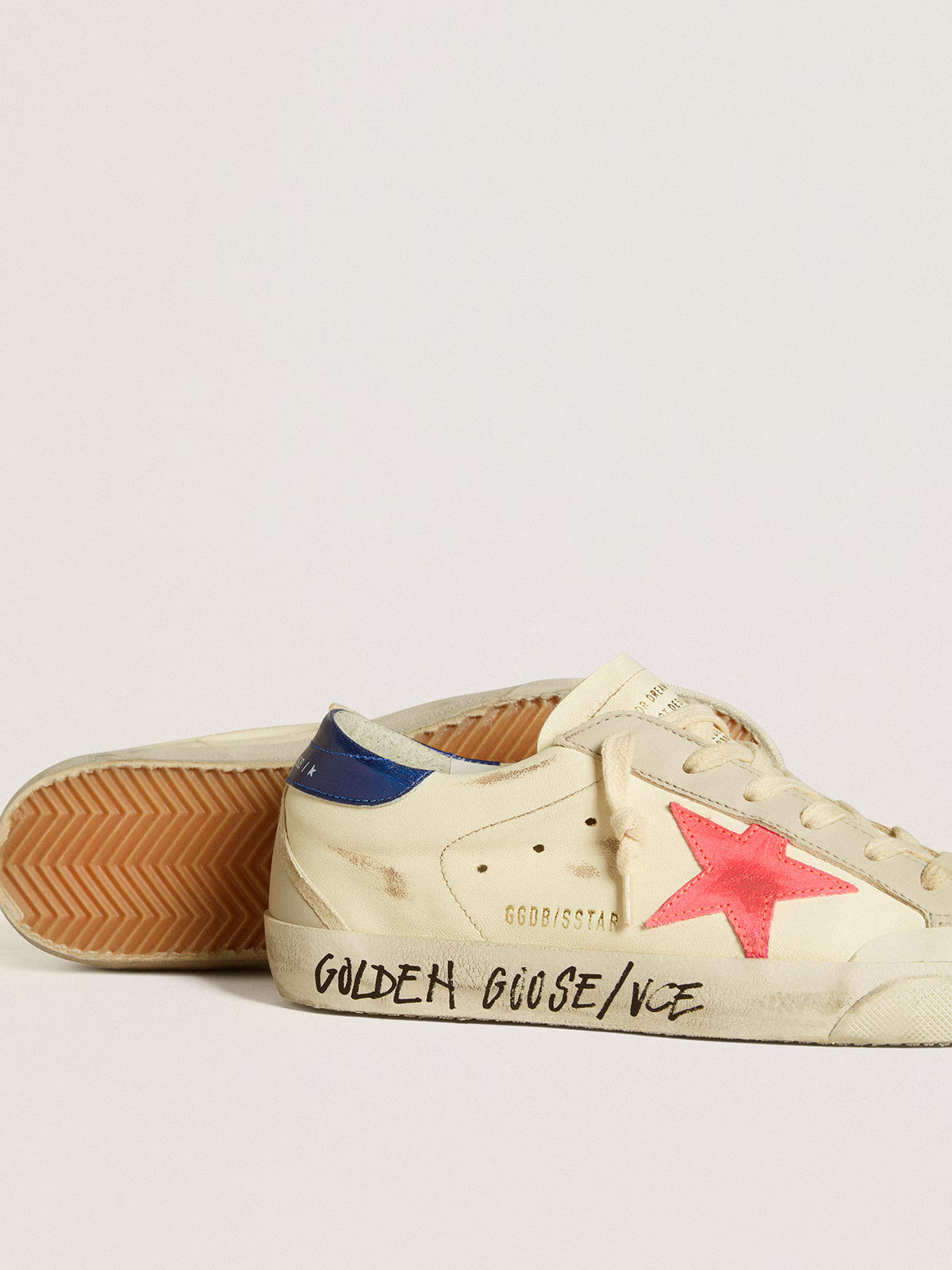 Golden Goose Super-star c Ivory With Fuchsia Star - Blue Unisex Streetwear Limited Edition