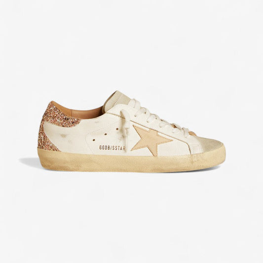 Golden Goose Superstar c Leather With Pink Glitter Heel Sneakers - White Unisex Streetwear Limited Edition