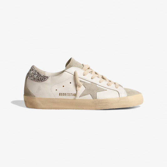 Golden Goose Superstar c Leather With Silver Glitter Heel - White Unisex Streetwear Limited Edition