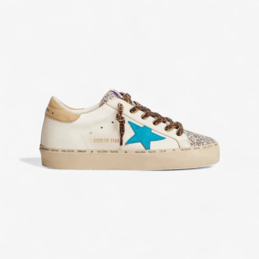 Hi Star Ltd Sneakers With Silver Glitter Tongue And Cyan-blue Suede Star Unisex Streetwear Limited Edition