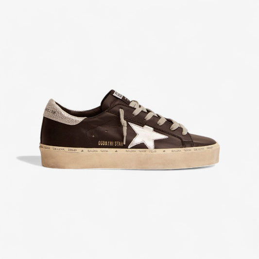 Hi Star Sneakers In Leather With Silver Laminated Leather Star - Black Unisex Streetwear Limited Edition