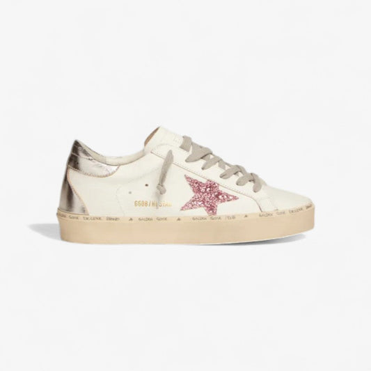 Hi Star Sneakers With Silver Laminated Leather Heel Tab And Glitter Star - Pink Unisex Streetwear Limited Edition