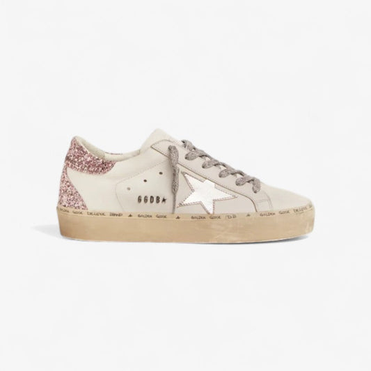 Hi Star Sneakers With Silver Laminated Leather Star And Quartz-pink Glitter Heel Tab Unisex Streetwear Limited Edition