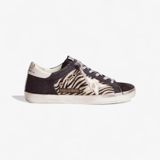 Lab Limited Edition Super-star Sneakers In Denim, Zebra-print Pony Skin And Suede Unisex Streetwear Limited Edition