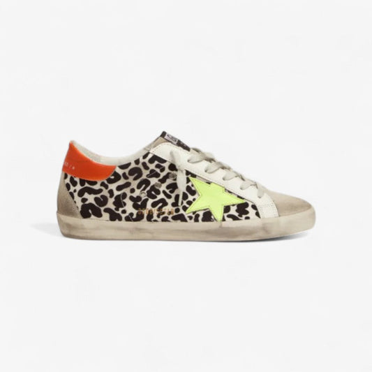 Leopard-print And Neon Super-star Sneakers - Black Unisex Streetwear Limited Edition
