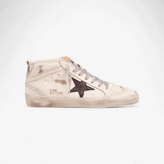 Mid-star Sneakers With Laminated Heel Tab And Glittery Laces - Black Unisex Streetwear Limited Edition