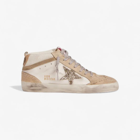 Mid Star Ltd Sneakers With Light Glitter Star And Snake-print Leather Insert - Green Unisex Streetwear Limited Edition