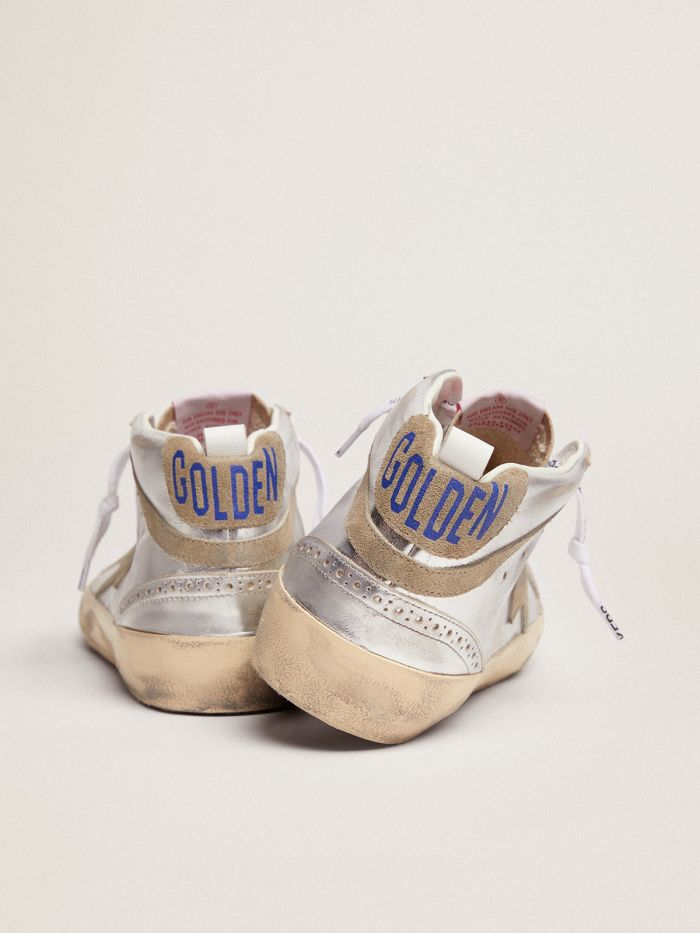 Mid Star Sneakers In Silver Metallic Leather With Star And Flash In Dove-gray Suede Unisex Streetwear Limited Edition