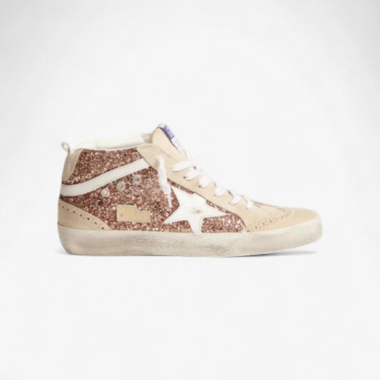 Mid Star Sneakers With Pink-gold Glitter Unisex Streetwear Limited Edition