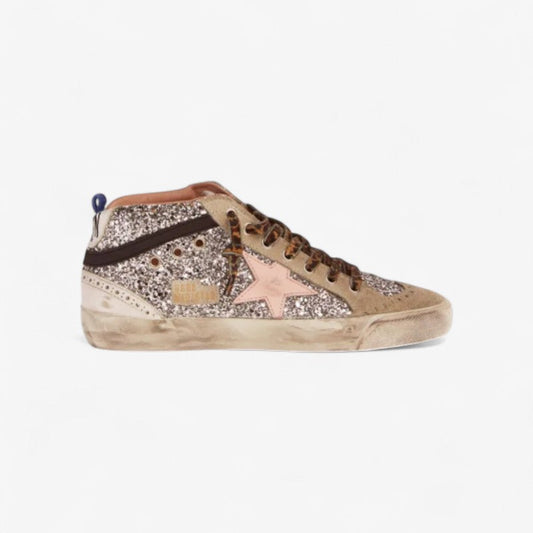 Mid Star Sneakers With Silver Glitter Upper And Pale Star - Pink Unisex Streetwear Limited Edition