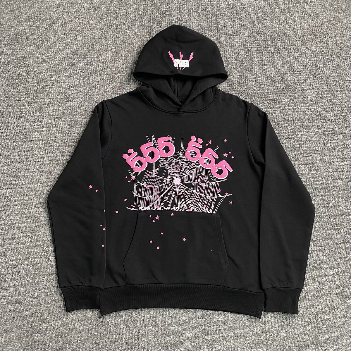SP5DER Angel Number Hoodie - Black Unisex Streetwear Limited Edition - The SP5DER ANGEL NUMBER HOODIE BLACK - REPLICA merges bold streetwear aesthetics with a mystical