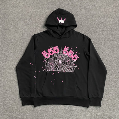 SP5DER Angel Number Hoodie - Black Unisex Streetwear Limited Edition - The SP5DER ANGEL NUMBER HOODIE BLACK - REPLICA merges bold streetwear aesthetics with a mystical