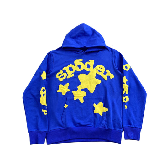 SP5DER Beluga Hoodie Tc - Blue Unisex Streetwear Limited Edition - The SP5DER BELUGA HOODIE TC BLUE - REPLICA is a bold statement piece that blends