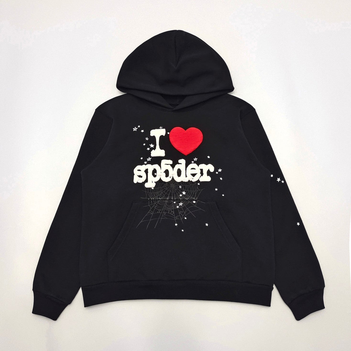 SP5DER I Heart Sp5 Souvenir Hoodie - Black Unisex Streetwear Limited Edition - The SP5DER I HEART SP5 SOUVENIR HOODIE BLACK - REPLICA brings playful streetwear vibes and