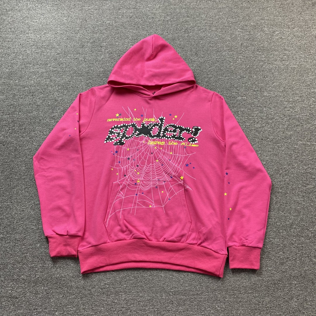 SP5DER P*nk V2 Hoodie - Pink Unisex Streetwear Limited Edition - The SP5DER P*NK V2 HOODIE PINK - REPLICA is a bold and vibrant streetwear essential,
