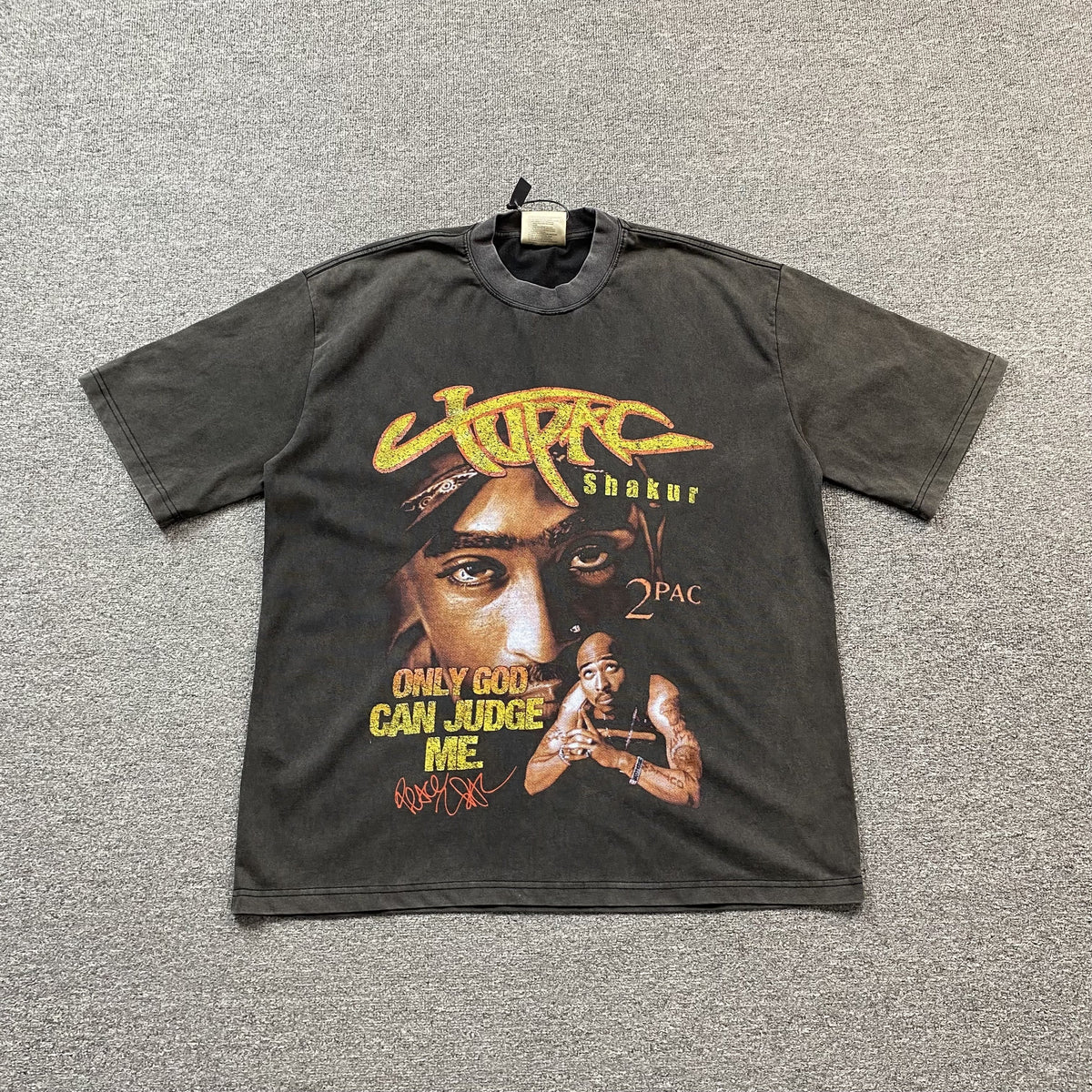 TUPAC Vintage Graphic Tee Dark T-Shirt - Grey Unisex Streetwear Limited Edition - The TUPAC VINTAGE GRAPHIC TEE DARK GREY - REPLICA is a must-have for hip-hop fans