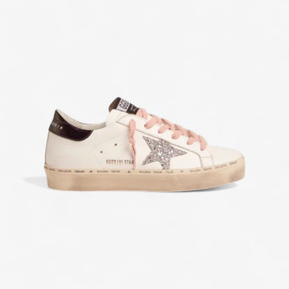 Hi-star Sneakers With Glittery Star And Pink Laces - White Unisex Streetwear Limited Edition