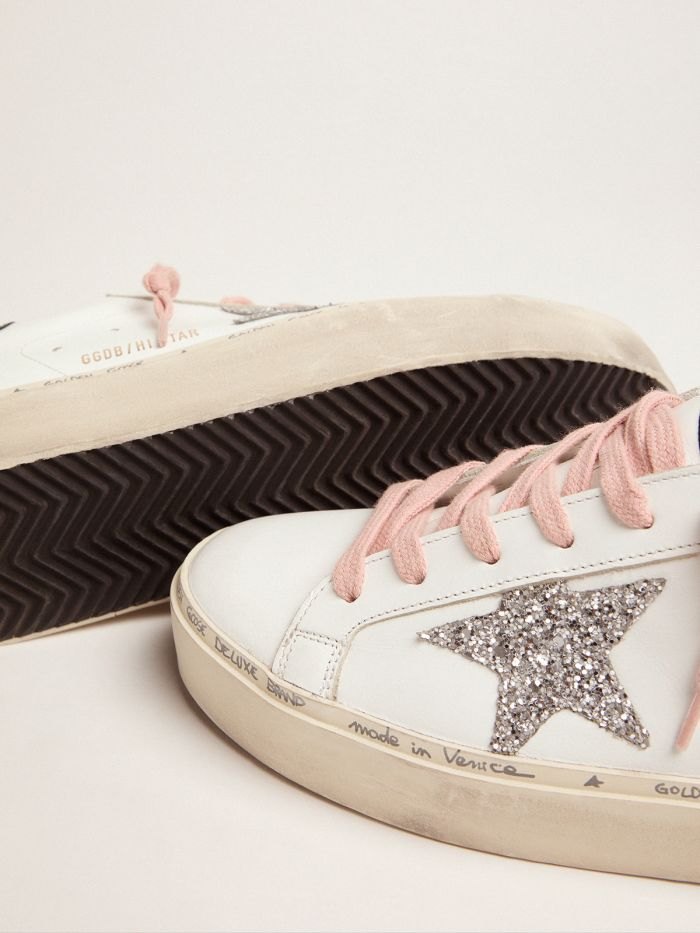 Hi-star Sneakers With Glittery Star And Pink Laces - White Unisex Streetwear Limited Edition
