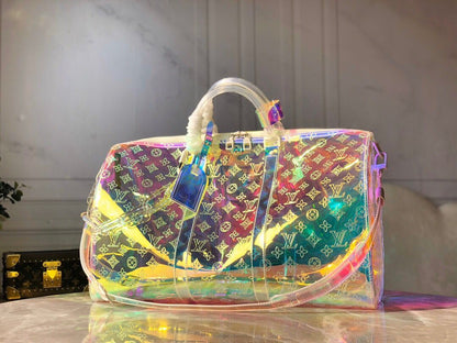 LOUIS VUITTON MONOGRAM 50 PRISM HOLOGRAPHIC TRAVEL BAG - front view - replica sneakers