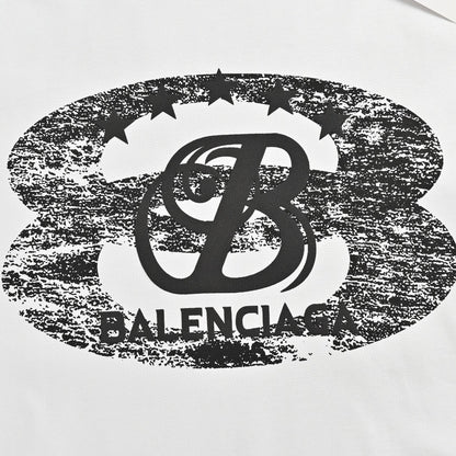 Balenciaga T-Shirt - Distressed Logo - close up - replica sneakers