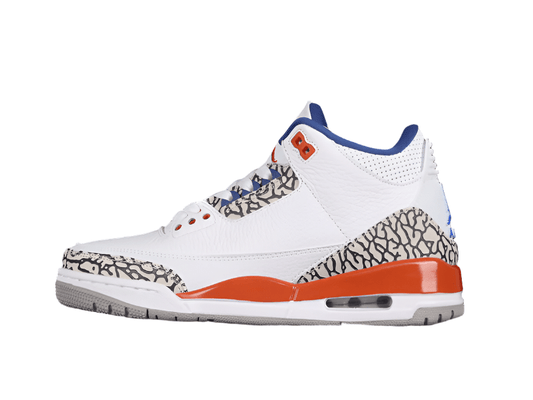 AIR Jordan 3 Retro Knicks - Old Royal-university Orange-tech Grey Sneakers - White Unisex Streetwear Limited Edition - **Air Jordan 3 Retro Knicks White/Old Royal-University Orange-Tech Grey** Celebra