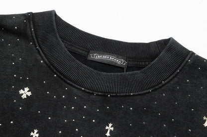 CHROME HEARTS STARRY RHINESTONE SWEATSHIRT WASHED BLACK - close up - replica sneakers