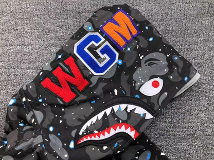 BAPE SPACE CAMO DOUBLE SHARK FULL ZIP HOODIE BLACK - close up - replica sneakers