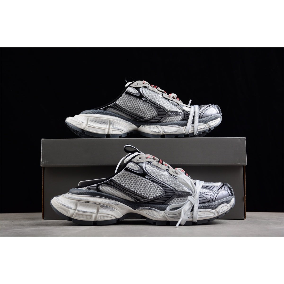 BALENCIAGA 3XL MULE x GREY RED - logo - replica sneakers