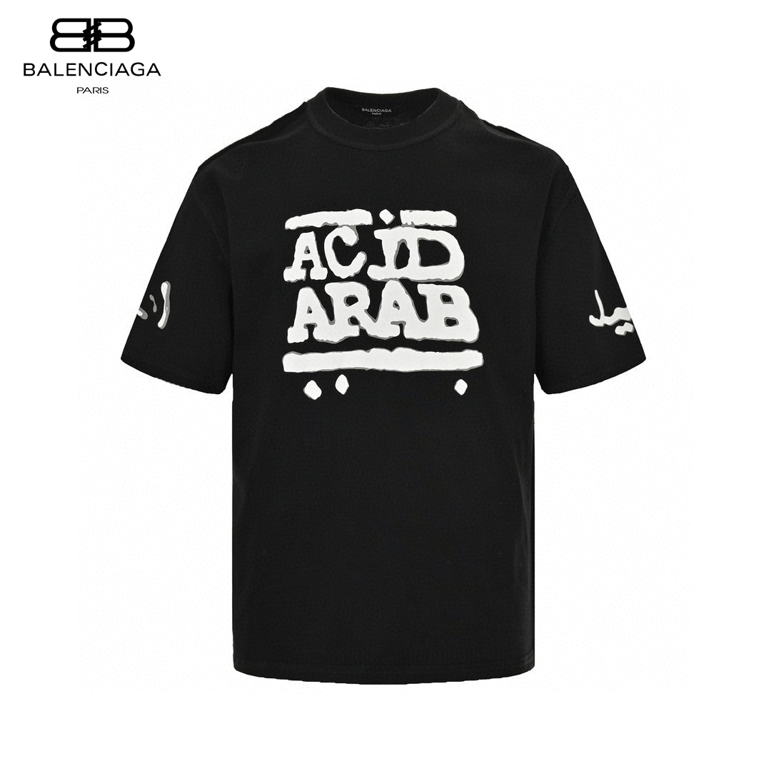 Balenciaga Acid Arab T-shirt - Black Unisex Streetwear Limited Edition - This Balenciaga t-shirt features a bold 'Acid Arab' graphic in white on the front, along