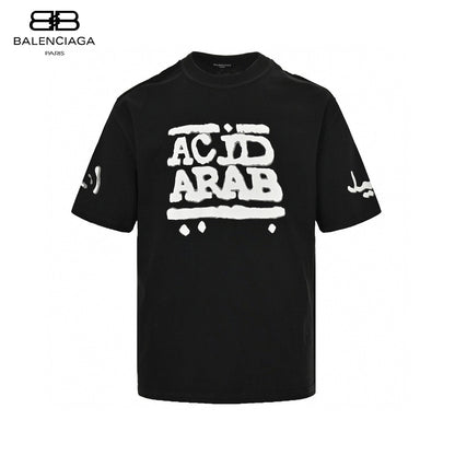 Balenciaga Acid Arab T-shirt - Black Unisex Streetwear Limited Edition - This Balenciaga t-shirt features a bold 'Acid Arab' graphic in white on the front, along