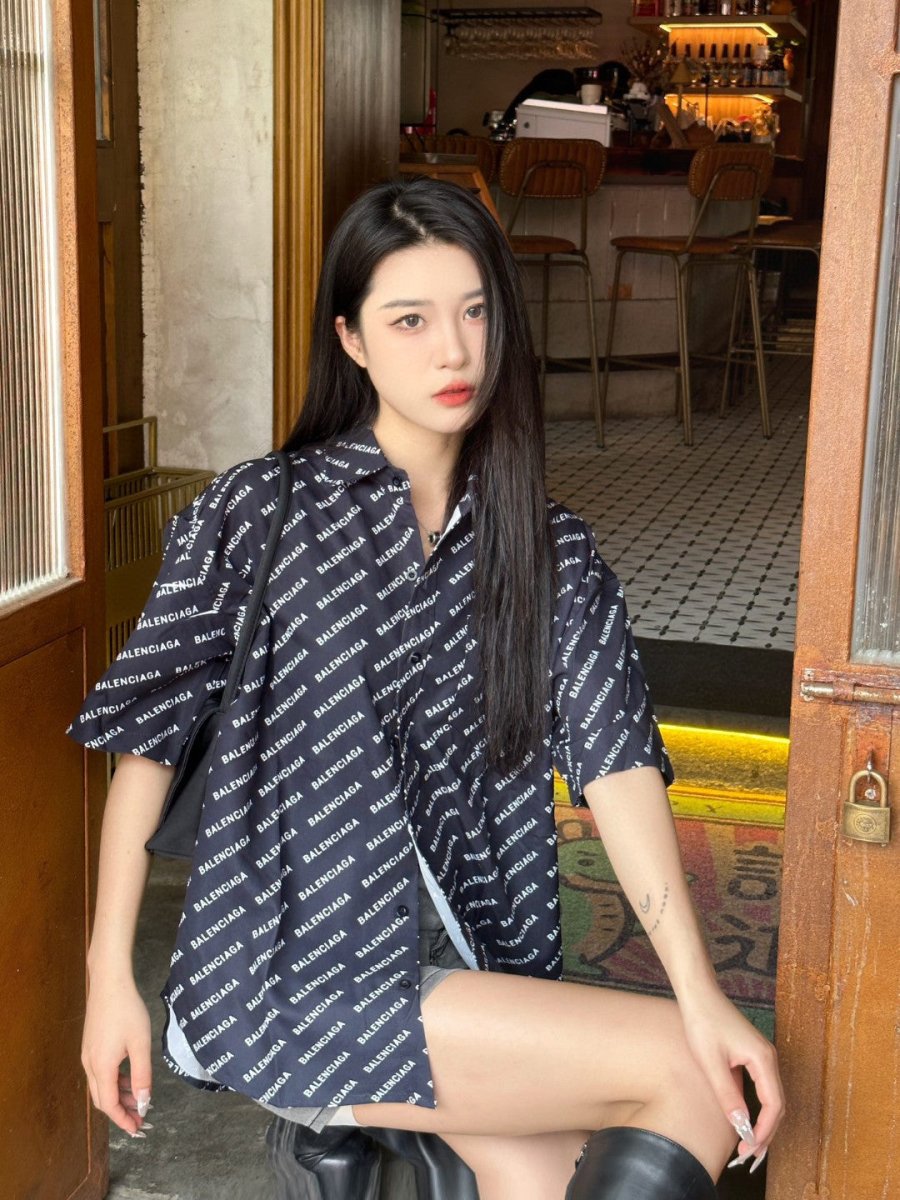 Balenciaga All-Over Logo Print Shirt (Black) - box - replica sneakers