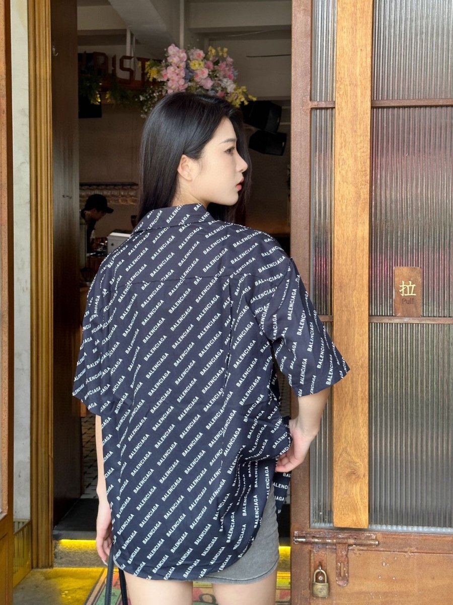 Balenciaga All-Over Logo Print Shirt (Black) - logo - replica sneakers