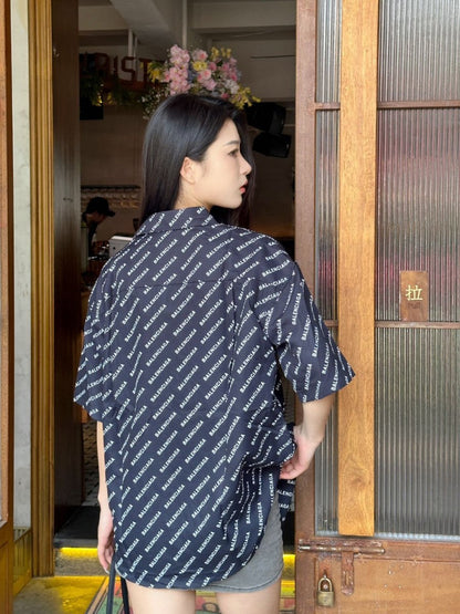 Balenciaga All-Over Logo Print Shirt (Black) - logo - replica sneakers