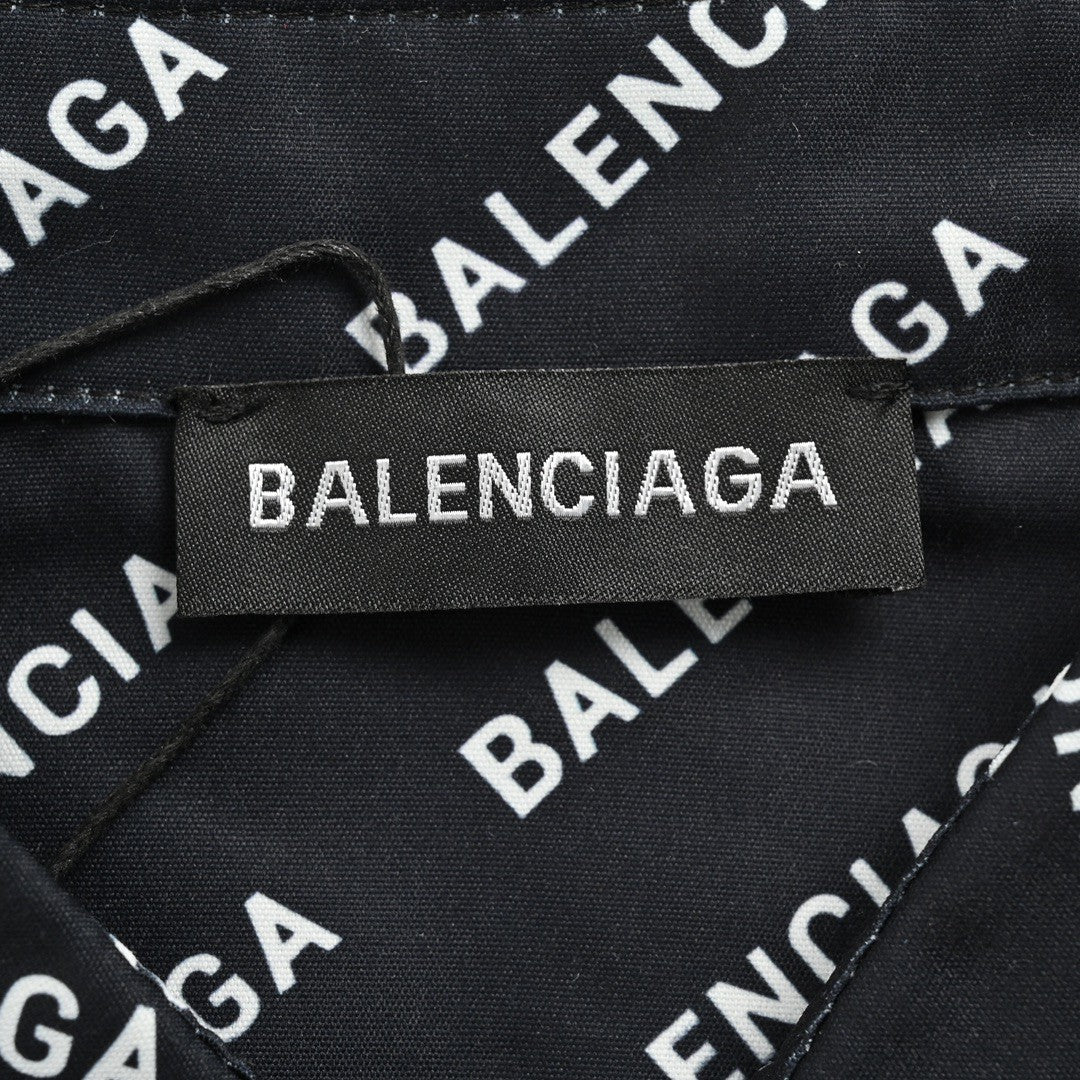 Balenciaga All-Over Logo Print Shirt (Black) - close up - replica sneakers