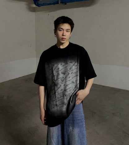Balenciaga All-Over Logo Print T-Shirt (Black) - logo - replica sneakers