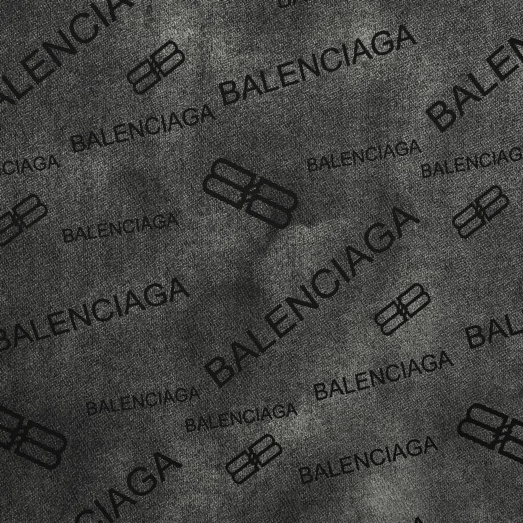 Balenciaga All-Over Logo Print T-Shirt (Black) - detail - replica sneakers