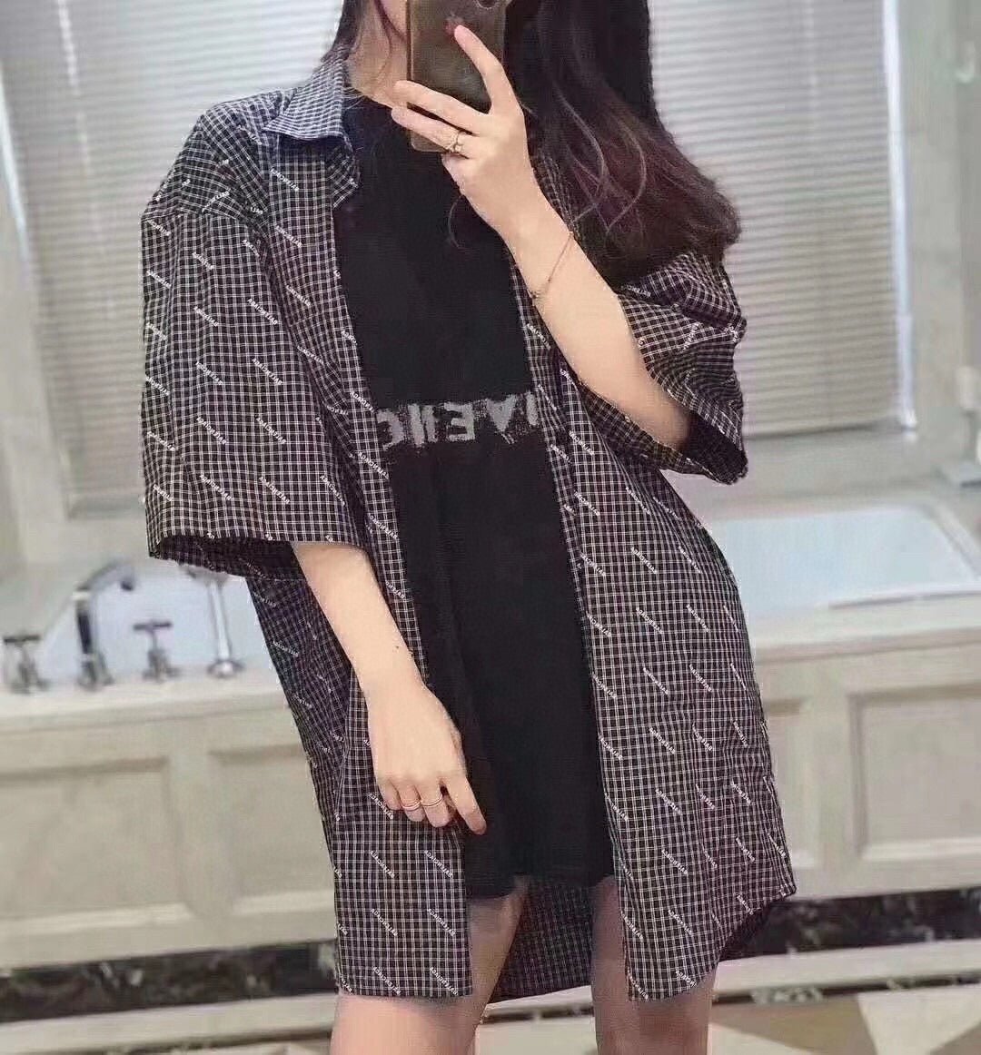Balenciaga Allover Logo Check Shirt - logo - replica sneakers