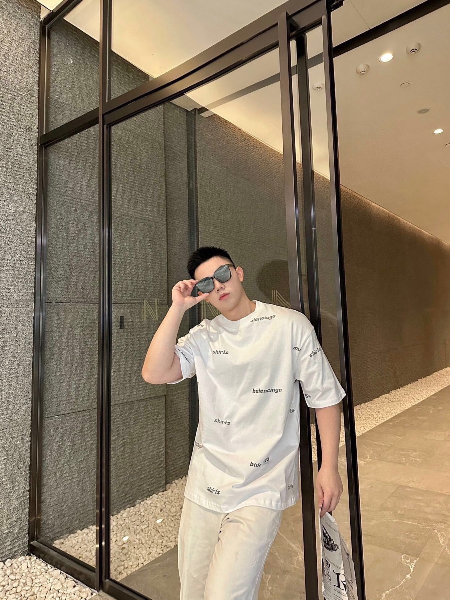 Balenciaga Allover Logo Print T-Shirt - White - logo - replica sneakers