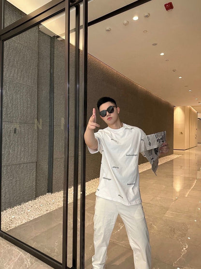 Balenciaga Allover Logo Print T-Shirt - White - logo - replica sneakers