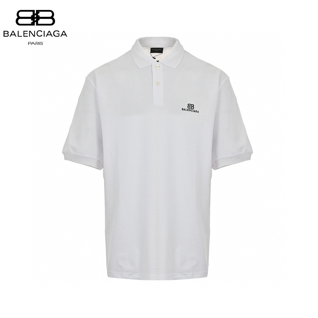 Balenciaga Bb Logo Polo Shirt - White Unisex Streetwear Limited Edition - This Balenciaga polo shirt features a classic design with the 'BB' logo and 'Balenciaga' branding