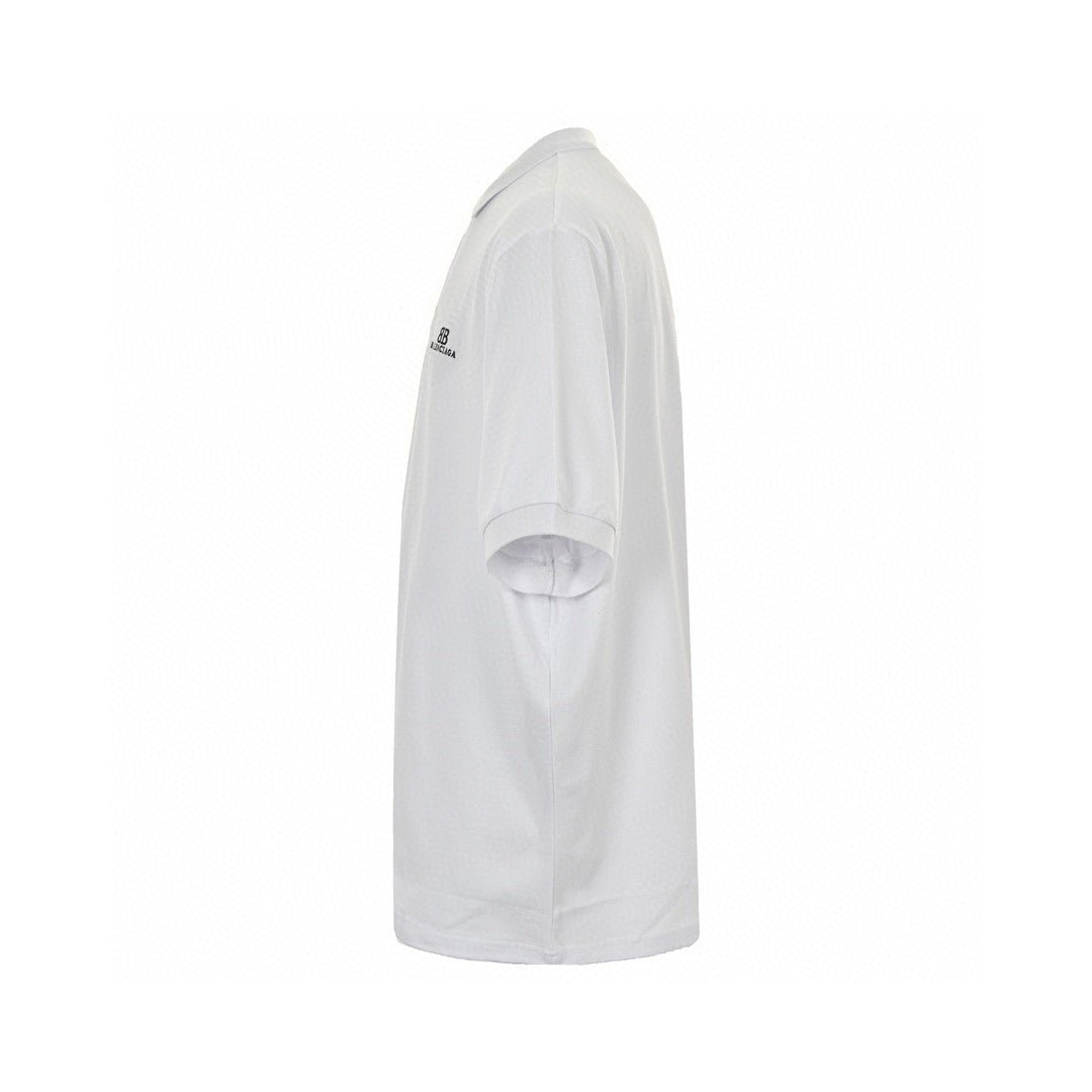Balenciaga Bb Logo Polo Shirt - White Unisex Streetwear Limited Edition - This Balenciaga polo shirt features a classic design with the 'BB' logo and 'Balenciaga' branding