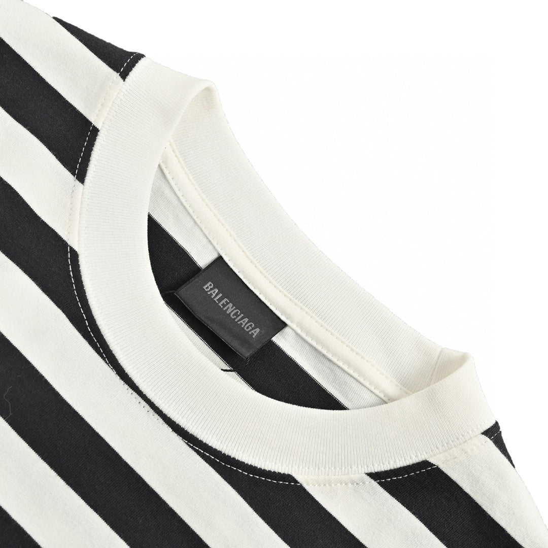Balenciaga Black and White Striped T-Shirt - detail - replica sneakers